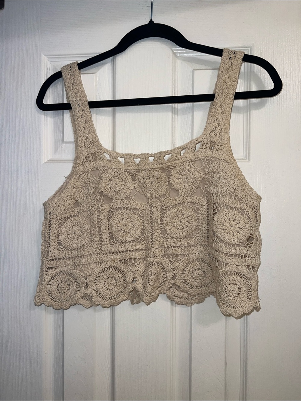 Beige Crochet Crop Top - Women's Boho Summer Tank